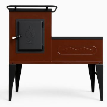 Soba pe Lemne cu Plita din Fonta (3 Ochiuri) si Cuptor Dreapta, Emailata, Ø120 mm, L / l / h 1000x450x1150 mm, EVOTOOLS