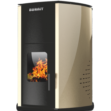 Termosemineu pe peleti Burnit Comfort 18 kw, complet echipat pentru incalzire, pompa, vas expansiune, automatizare, buncar peleti 15 kg,  tiraj fortat, culoare Crem, aprindere automata, pana la 120 mp