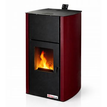 Termosemineu pe peleti Fornello Fiama Confort 25 kw, complet echipat pentru incalzire, pompa, vas expansiune, automatizare, buncar peleti 25 kg,  tiraj fortat, culoare Bordeaux, aprindere automata, pana la 160 mp