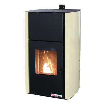 Termosemineu pe peleti Fornello Fiama Confort 30 kW, cu pompa, vas expansiune, automatizare, buncar 35 kg, tiraj fortat, culoare crem, pana la 200 mp