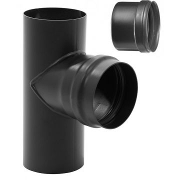 Teu si dop condens, Fornello,  otel negru pentru centrale si termoseminee pe peleti, diametru 80 mm, etansare cu garnitura.