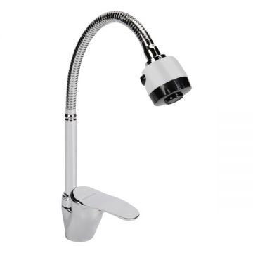 Baterie chiuveta bucatarie, baie, gat flexibil, Argintiu, Cromat