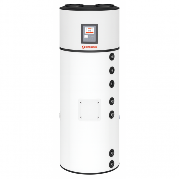 Boiler termoelectric cu pompa de caldura aer-apa Giacomini HPBSY027, serpentina solara integrata, 3-6 persoane, 4-6 dusuri consecutive, 270 litri,