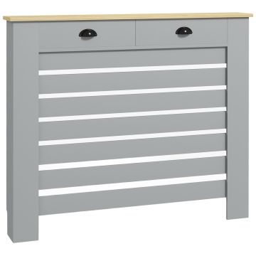 HOMCOM Acoperiș pentru calorifer din MDF cu doghe, cu 2 sertare, 111x19x95.5 cm, Gri | Aosom Romania
