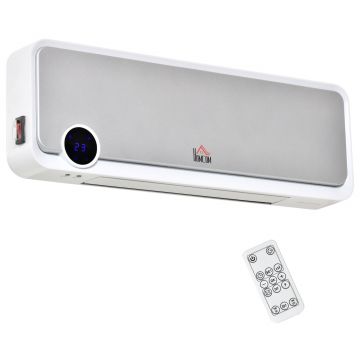 HOMCOM Aerotermă de Perete cu 3 Moduri, Timer 12h și Oscilație 30°, 56x18,5x11,7 cm, Argintiu | Aosom Romania