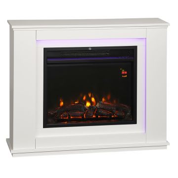 HOMCOM Șemineu Electric cu Flacără în 12 Culori și 5 Niveluri de Luminozitate, Telecomandă și Timer, 98x25x80 cm, Alb și Negru | Aosom Romania