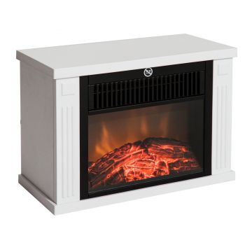 HOMCOM Șemineu Electric de Podea cu Efect de Flacără, Putere Reglabilă 600/1200W, Acoperire 10-15m², Alb | Aosom Romania
