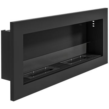 HOMCOM Șemineu Încorporabil pe Bioetanol din Oțel Inoxidabil, cu 2 Arzătoare de 0,85L, 90x15x40 cm, Negru | Aosom Romania