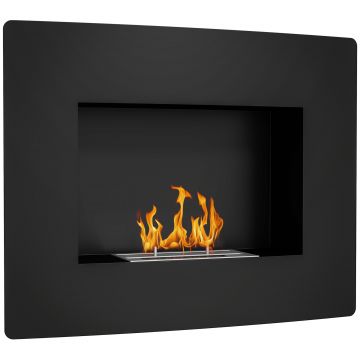 HOMCOM Șemineu pe Bioetanol 0,9L pentru Durată de 3,3 Ore, Șemineu Încorporabil din Oțel și Sticlă, 66x16x52 cm, Negru | Aosom Romania