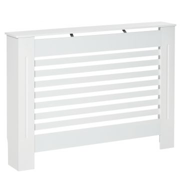 HOMCOM Mască pentru Calorifer din Lemn cu Structură din Șipci și Raft, 112x19x81 cm, Alb | Aosom Romania