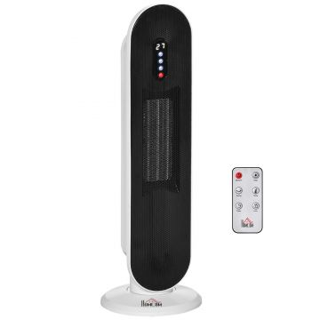 HOMCOM Mini Termoventilator Electric Oscilant cu 2 Moduri cu Telecomandă, Alb și Negru | Aosom Romania