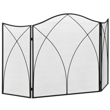 HOMCOM Parascântei pentru Șemineu din 3 Părți Pliabil cu Decorațiuni, Paravan de Protecție din Metal, 126x2x76 cm, Negru | Aosom Romania
