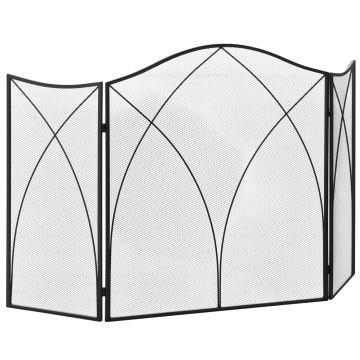 HOMCOM Parascântei pentru Șemineu din 3 Părți Pliabil cu Decorațiuni, Paravan de Protecție din Metal, 126x2x76 cm, Negru | Aosom Romania