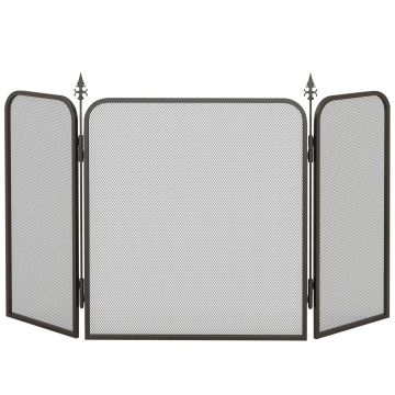 HOMCOM Paravan Pliant pentru Șemineu cu 3 Panouri, Paravan de Protecție din Metal, 96x1,3x56 cm, Negru | Aosom Romania