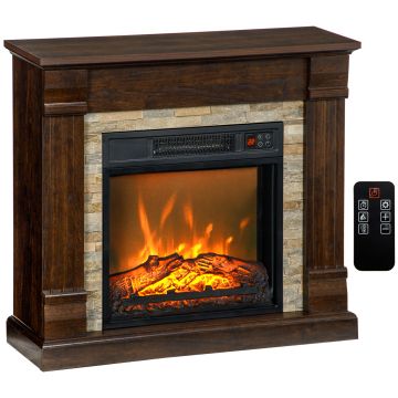 HOMCOM Semineu Electric de Podea cu Timer, Temperatura Reglabila, din Metal, ABS si PAL, 80x21.6x67.8 cm, Maro | Aosom Romania