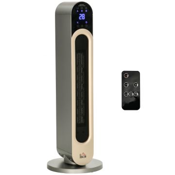 Incalzitor electric oscilant cu 3 moduri de incalzire cu temperatura reglabila si telecomanda, din ABS, Φ25x73,5 cm, argintiu HOMCOM | Aosom RO