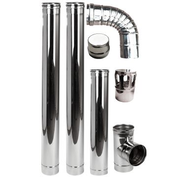 Kit de evacuare (cos de fum) Fornello, INOX, pentru centrale si termoseminee  pe peleti, diametru 100 mm, etansare  cu garnitura, complet pentru montaj, 2,5 metri lungime