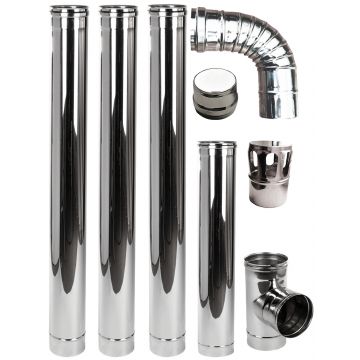 Kit de evacuare (cos de fum) Fornello, INOX, pentru centrale si termoseminee  pe peleti, diametru 120 mm, etansare  cu garnitura, complet pentru montaj, 3,5 metri lungime