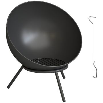 Outsunny Bol pentru foc 60 x 53 x 66cm reglabil focar cu cârlig grilaj pentru cărbuni suport Negru | Aosom Romania