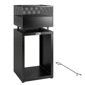 Outsunny Cuva pentru foc 39 x 39 x 87 cm șemineu cu depozit pentru lemne grilaj pentru cărbune picioare reglabile, Schwarz | Aosom Romania