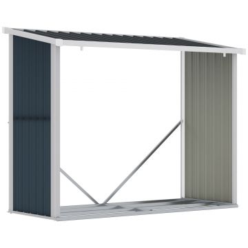 Outsunny Șopron pentru lemne din oțel galvanizat, adăpost depozitare bușteni cu acoperiș înclinat pentru grădină/terasă exterior 185x84x133,5/148,5 cm Gri | Aosom Romania