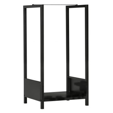 Outsunny Raft pentru Busteni  pentru Exterior si Interior din Otel, Suport pentru Lemne  Modern cu Baza Inaltata, 39x35x76cm, Negru | Aosom Romania