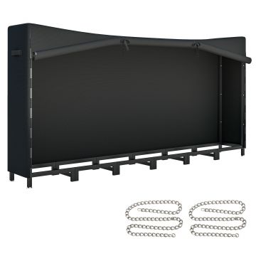 Outsunny Suport de Lemne pentru Exterior din Oțel, cu Acoperire Impermeabilă Oxford 600D, Structură Reglabilă și Lanțuri Metalice, Suport de Lemne Ridicat, 0.8m³, 235x31x116 cm, Negru | Aosom Romania