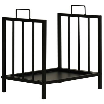 Outsunny Suport pentru Lemne din Metal, cu 2 Mânere și Bază Ridicată pentru 50kg de Lemne, 42x32.5x46 cm, Negru | Aosom Romania