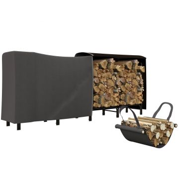 Outsunny Suport pentru Lemne din Metal cu Suport Reglabil, Geantă de Transport și Husă Impermeabilă, 240x36x99 cm, Negru | Aosom Romania