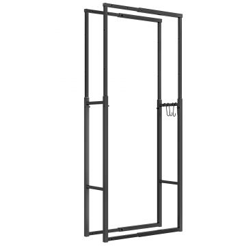 Outsunny Suport pentru Lemne din Metal, Suport Reglabil cu Cârlige în Formă de S, 40-65x25x100-150 cm, Negru | Aosom Romania