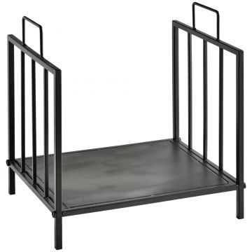 Outsunny Suport pentru Lemne pentru Interior și Exterior cu 2 Mânere, 44,5x33x46,5 cm, Negru | Aosom Romania