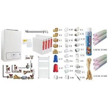 Pachet apartament cu 3 camere, centrala termica murala in condensare Immergas Victrix TERA 24/28 V2, Gaz, kit evacuare inclus, termostat, calorifere otel, kit armaturi centrala, robineti calorifere