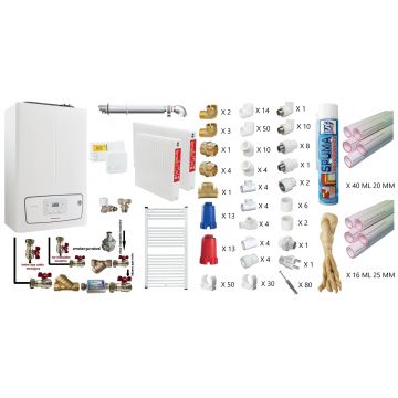 Pachet apartament cu o camera, centrala termica murala in condensare Immergas Victrix TERA 24/28 V2, Gaz, 24 kW, termostat, kit de evacuare inclus, calorifere otel, teava PPR si fitinguri, kit armaturi
