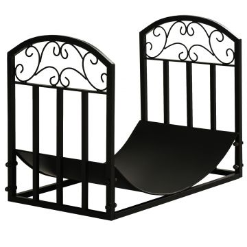 Suport pentru Busteni din Metal pentru Interior si Exteriordin Metal cu Blat Cubat, max 60 kg Lemne, Negru 60,5x36x46,5cm Outsunny | Aosom Romania