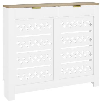 HOMCOM Capac pentru radiator, mască pentru radiator cu dulap rabatabil și poliță superioară, 108 x 19 x 95,5 cm, alb | Aosom Romania