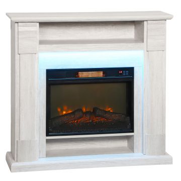 HOMCOM Șemineu Electric 1800W Reglabil cu Flacără 3D, Raft, Timer și Telecomandă, 105x27x97 cm, culoare Lemn | Aosom Romania