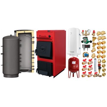 Pachet centrala pe combustibil solid Fornello T-PRO 30 kW, puffer, boiler, vas expansiune, fitinguri si accesorii de baza