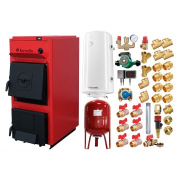 Pachet centrala pe combustibil solid Fornello T-PRO 50 kW, boiler, vas expansiune, fitinguri si accesorii de baza