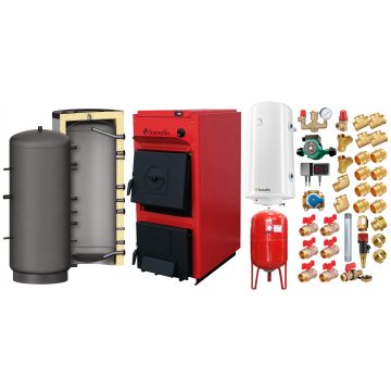 Pachet centrala pe combustibil solid Fornello T-PRO 50 kW, puffer, boiler, vas expansiune, fitinguri si accesorii de baza
