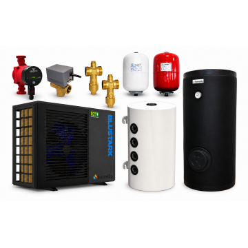 Pachet pompa de caldura Fornello BLUSTARK monobloc, aer-apa, ecologica R290, 8.3 kW, Qsense 9, Boiler Fornello Sol 200 litri 2S, Puffer 80 litri, pompa circulatie Grundfos Alpha, Vana deviatoare 3 cai, Valve anti-inghet si Vase expansiune