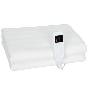 Patura electrica 160x140 cm cu 5 niveluri de incalzire si 2 zone de control independente, din poliester alb