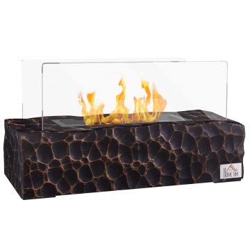 semineu cu Blat din Beton, Capac, Deflector din Sticla Securizata si Rezervor de 0,15L, 33x16x18 cm, Negru