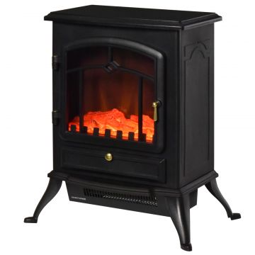 Semineu Electric cu Efect Flacara de Podea Putere 950W  1850W 42x28x54cm Negru