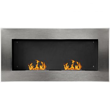 semineu pe Bioetanol Inox 110 54 14 cm cu 2 Arzatoare, Capacitate 1.5L, semineu Ecologic Suspendat pentru Interior
